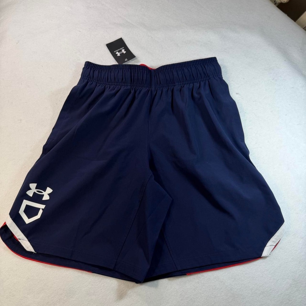 Under Armour Yard Baseball Shorts Navy Red Mens Size Medium 1367366 NWT